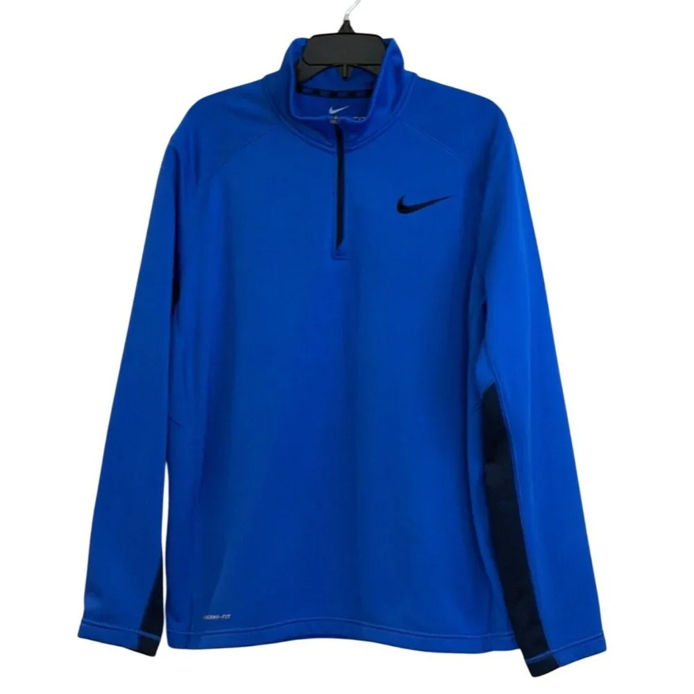 Nike Therma-Fit Royal Blue Fleece Track Jacket 1/4 Zip Golf Active Size Large